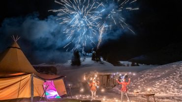 teepee with dancers and fireworks Courchevel